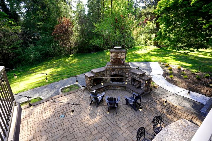 Patio and stone fireplace from the deck
